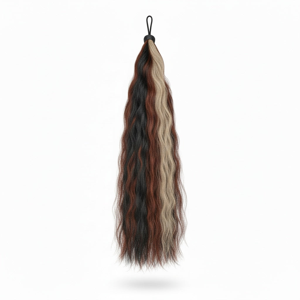 Fake Horse Tail Extension - 90 cm - Black & Chestnut & Flaxen